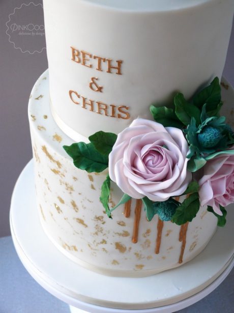 sugar roses drips wedding cake
