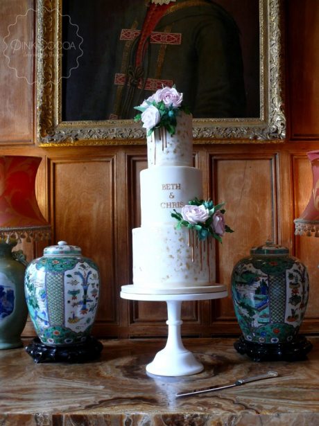Sugar roses drips wedding cake manchester