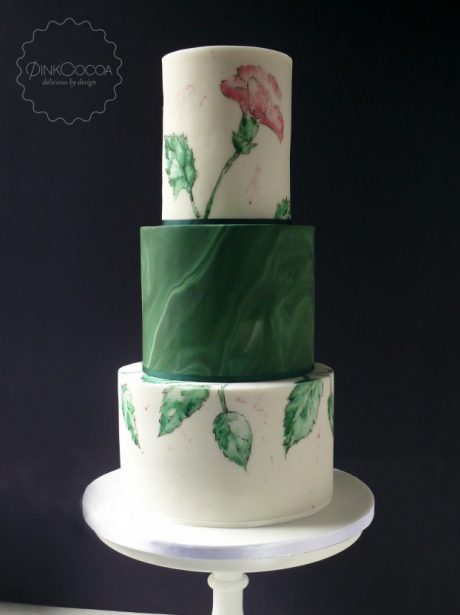 Watercolour painted wedding cake