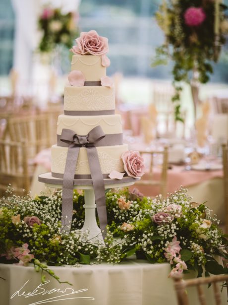 Dusky Pink Roses and Lace Wedding Cake