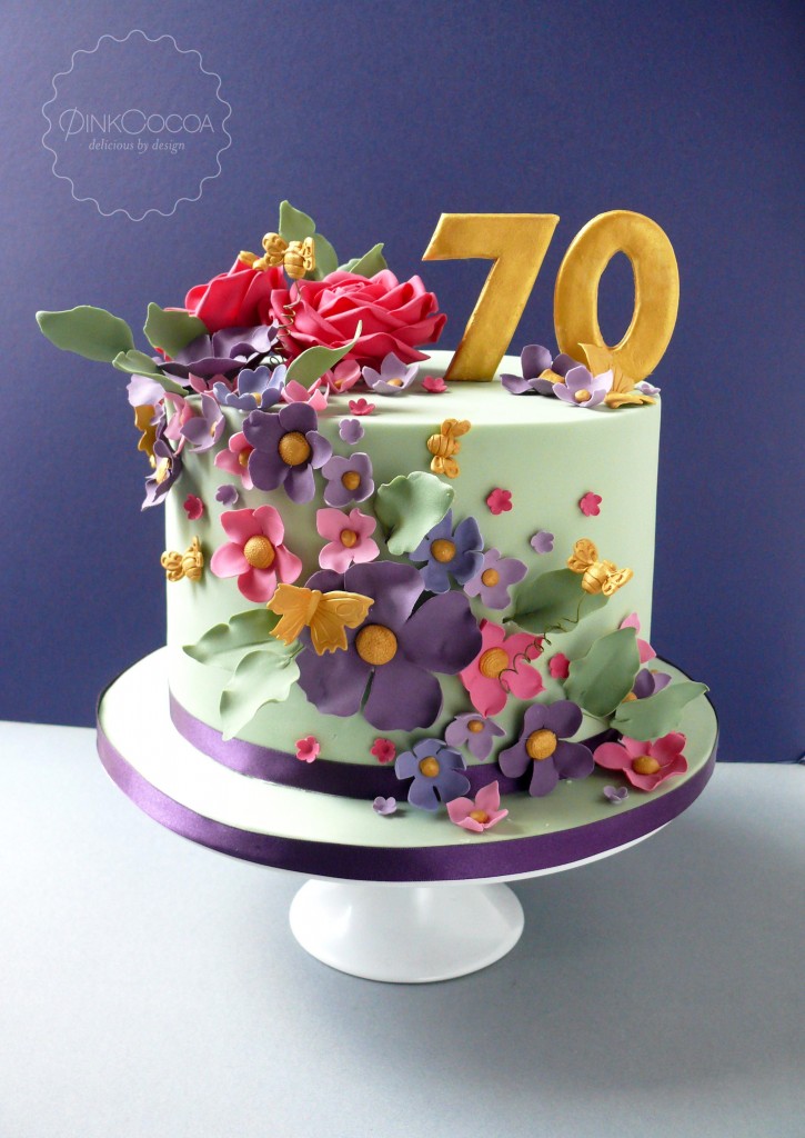 70th Floral Birthday Cake - Pink Cocoa