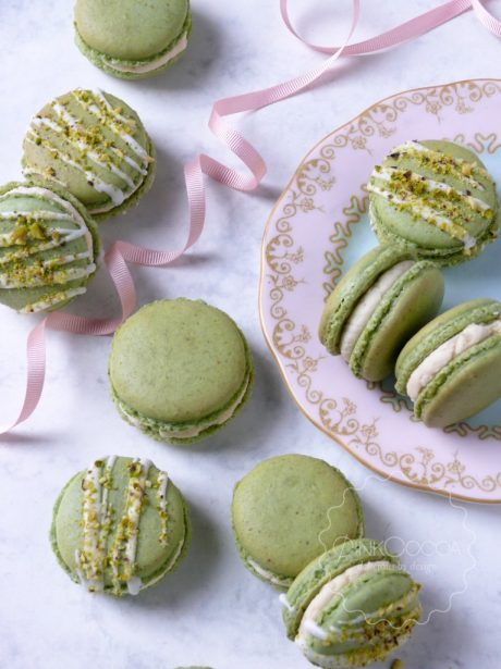 Pistachio and rosewater macarons wedding favours