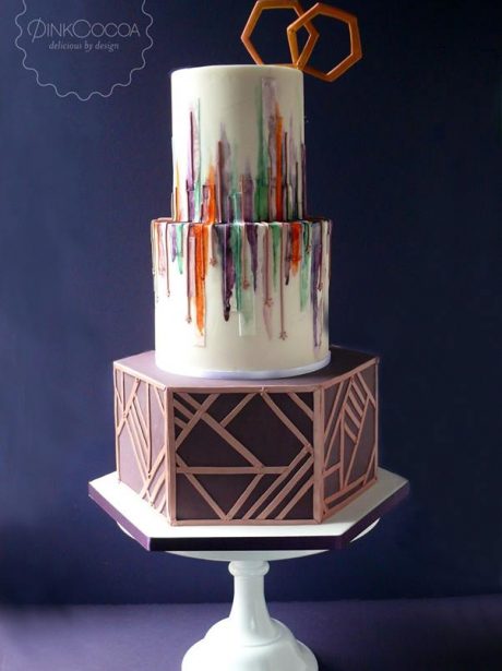 Hexagonal watercolour wedding cake manchester