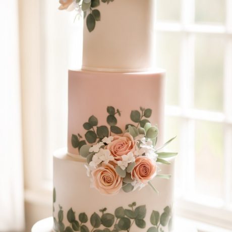 Painted eucalyptus wedding cake
