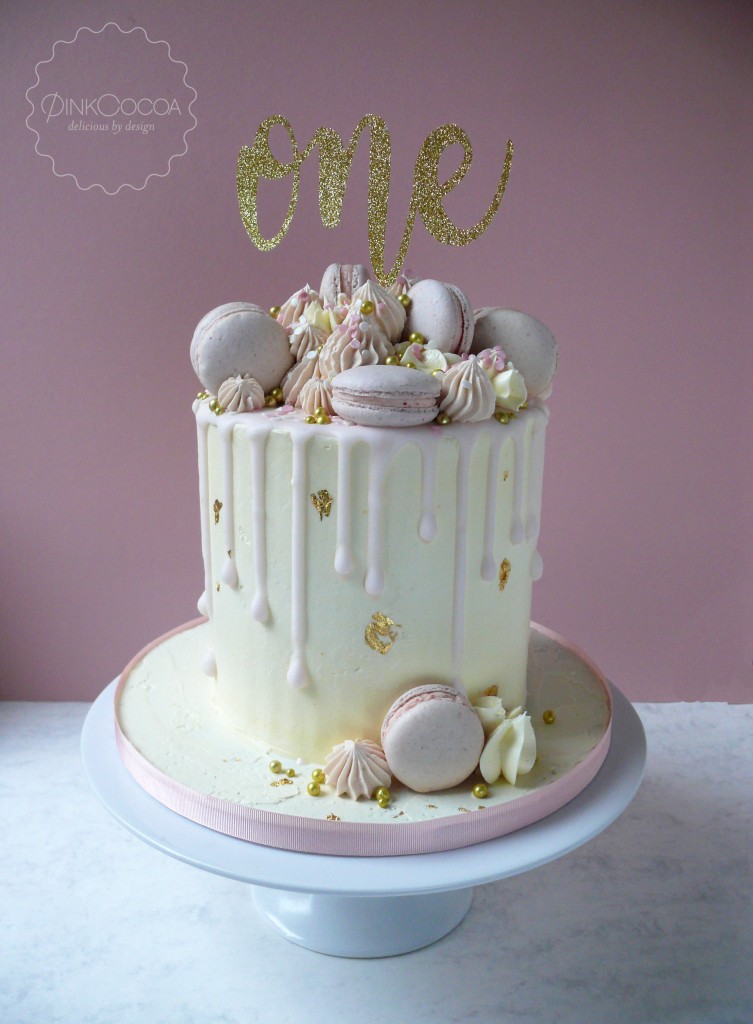 Pretty Pink Ombre with Drip and gold leaf – Heidelberg Cakes